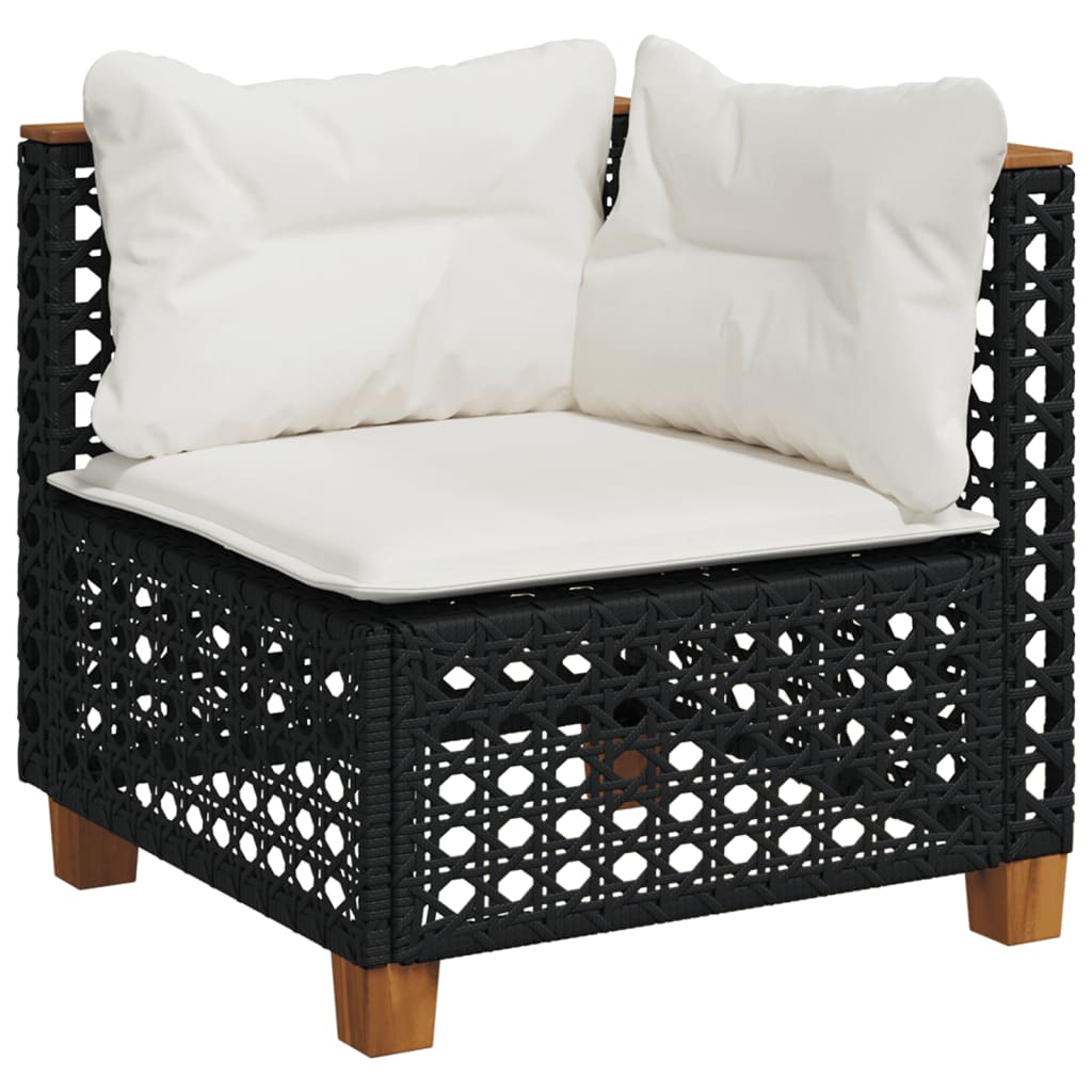 6-delige Loungeset met kussens poly rattan zwart