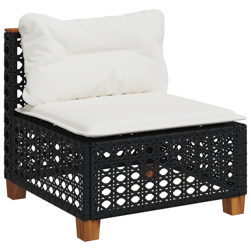 6-delige Loungeset met kussens poly rattan zwart