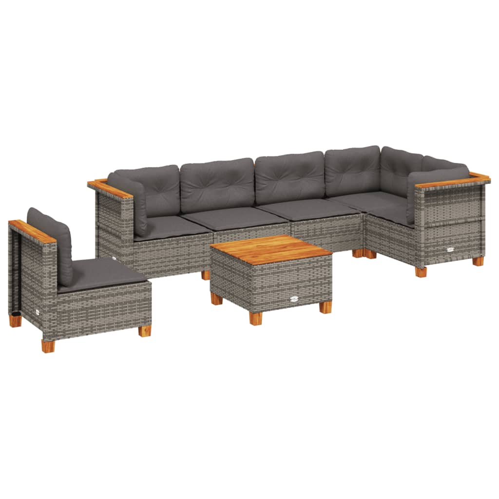 7-delige Loungeset met kussens poly rattan grijs