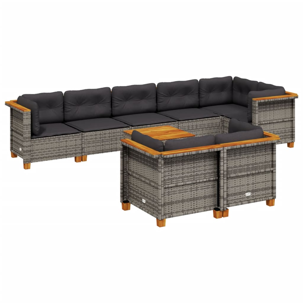 9-delige Loungeset met kussens poly rattan grijs