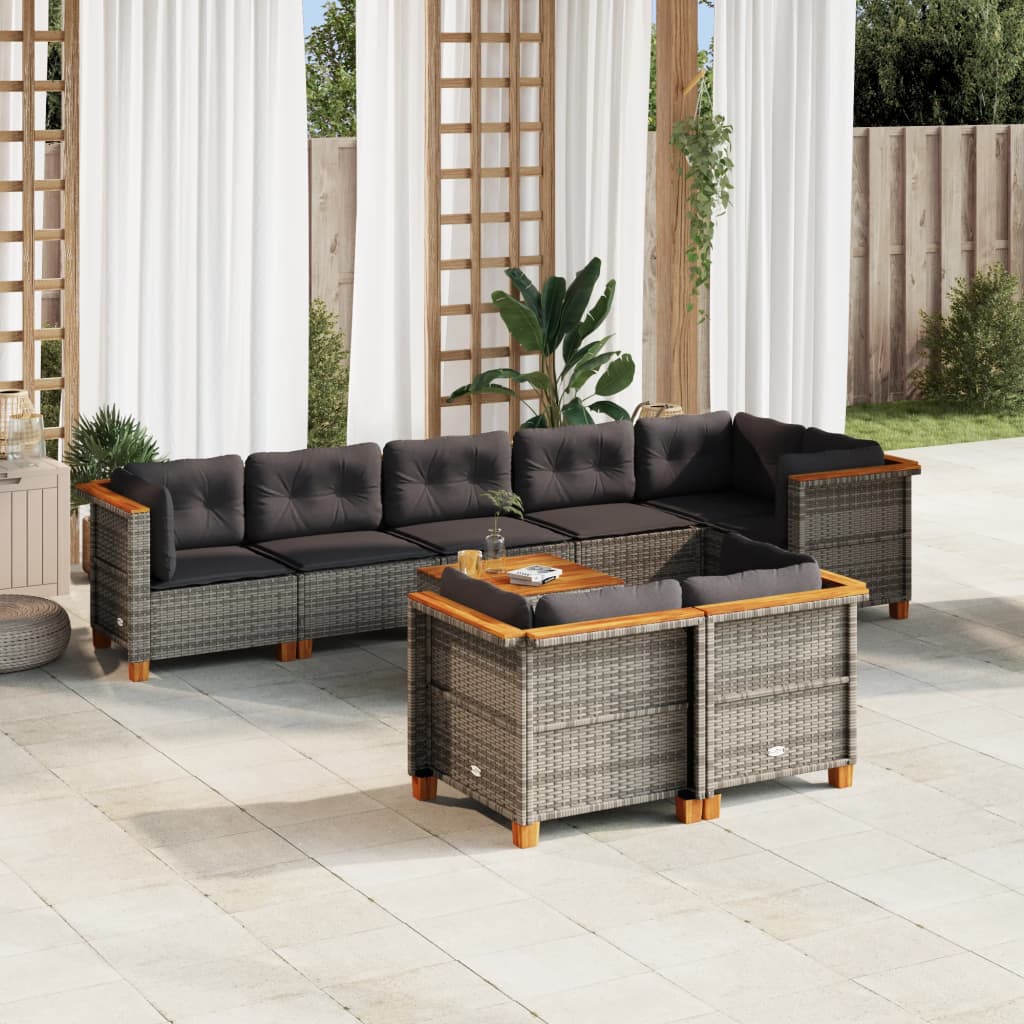 9-delige Loungeset met kussens poly rattan grijs