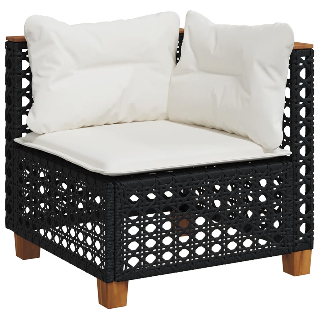 8-delige Loungeset met kussens poly rattan zwart