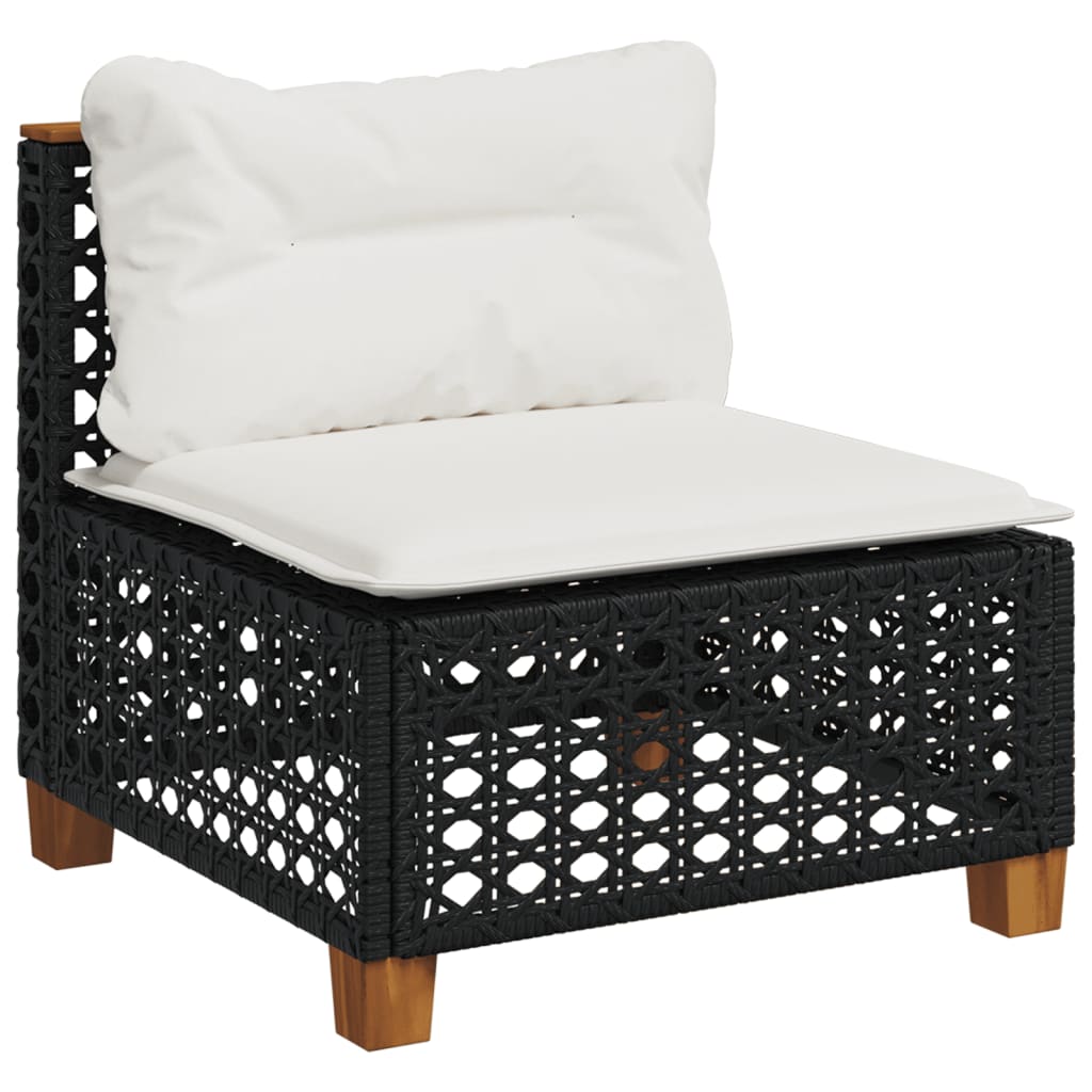 8-delige Loungeset met kussens poly rattan zwart