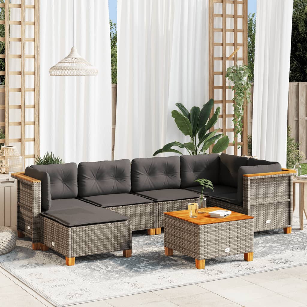 7-delige Loungeset met kussens poly rattan grijs