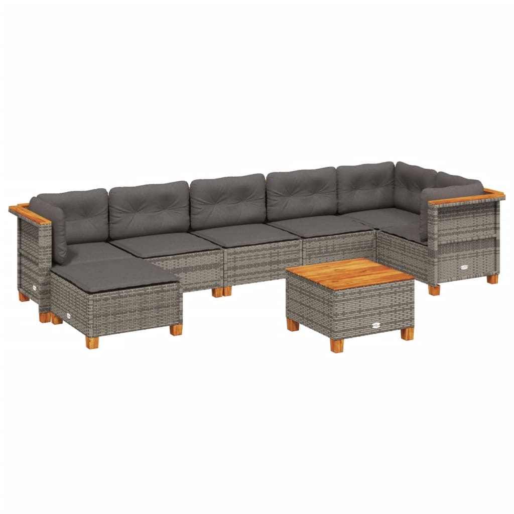 8-delige Loungeset met kussens poly rattan grijs