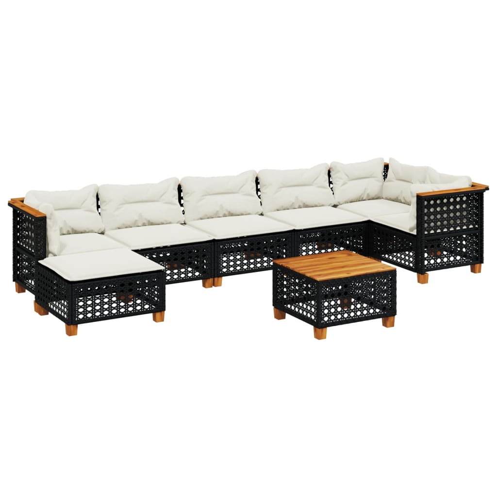 8-delige Loungeset met kussens poly rattan zwart