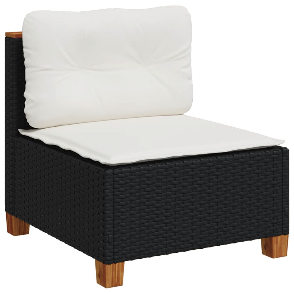 8-delige Loungeset met kussens poly rattan zwart