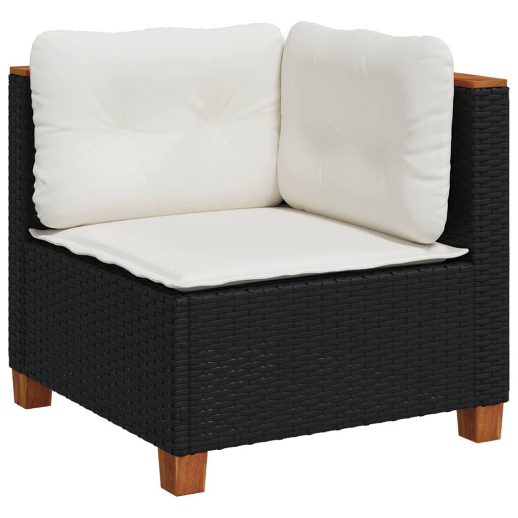 8-delige Loungeset met kussens poly rattan zwart