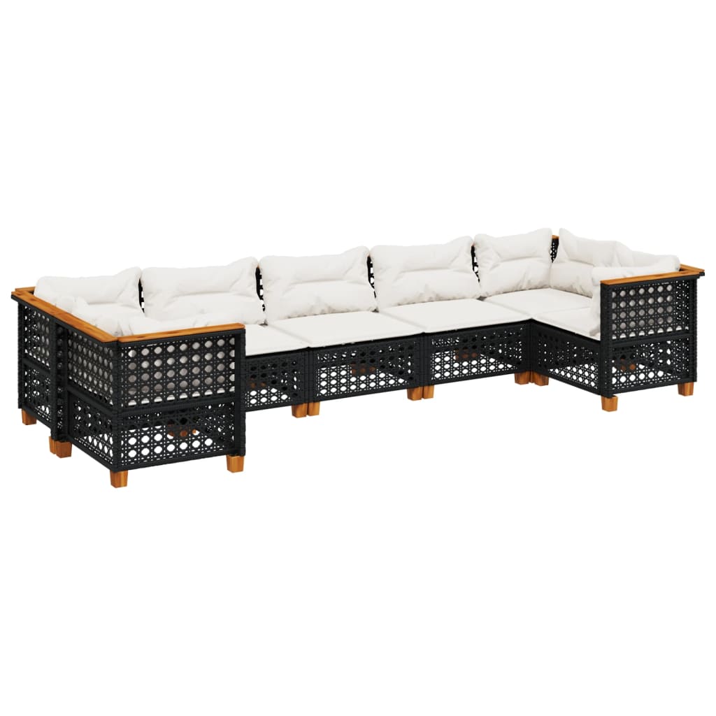 7-delige Loungeset met kussens poly rattan zwart