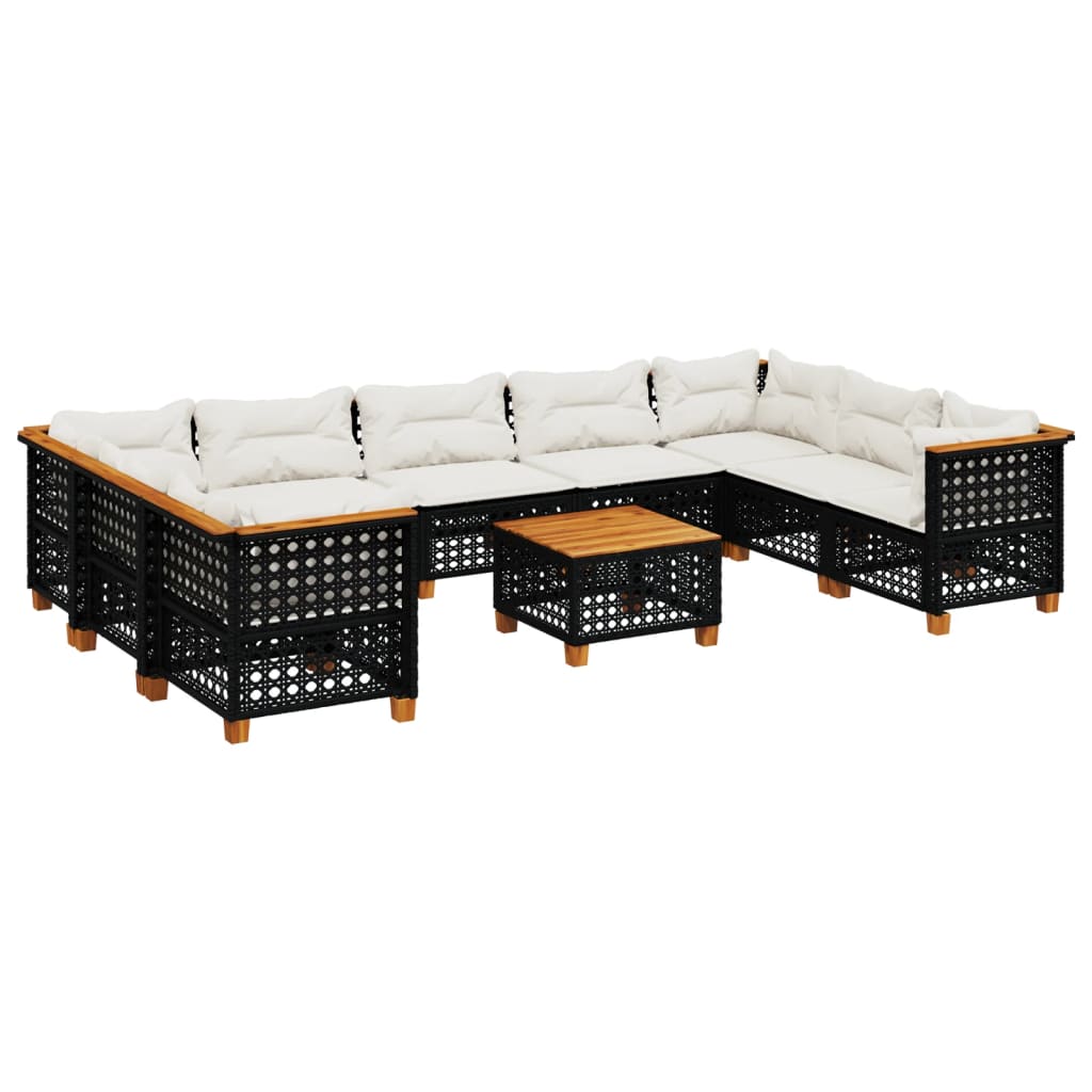 10-delige Loungeset met kussens poly rattan zwart