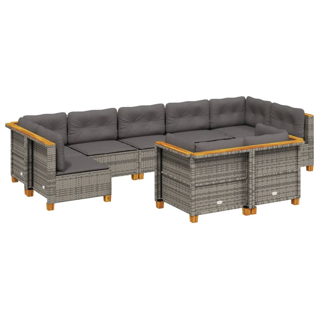 9-delige Loungeset met kussens poly rattan grijs