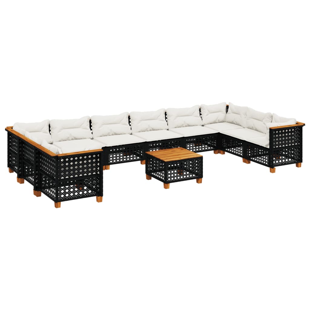 11-delige Loungeset met kussens poly rattan zwart