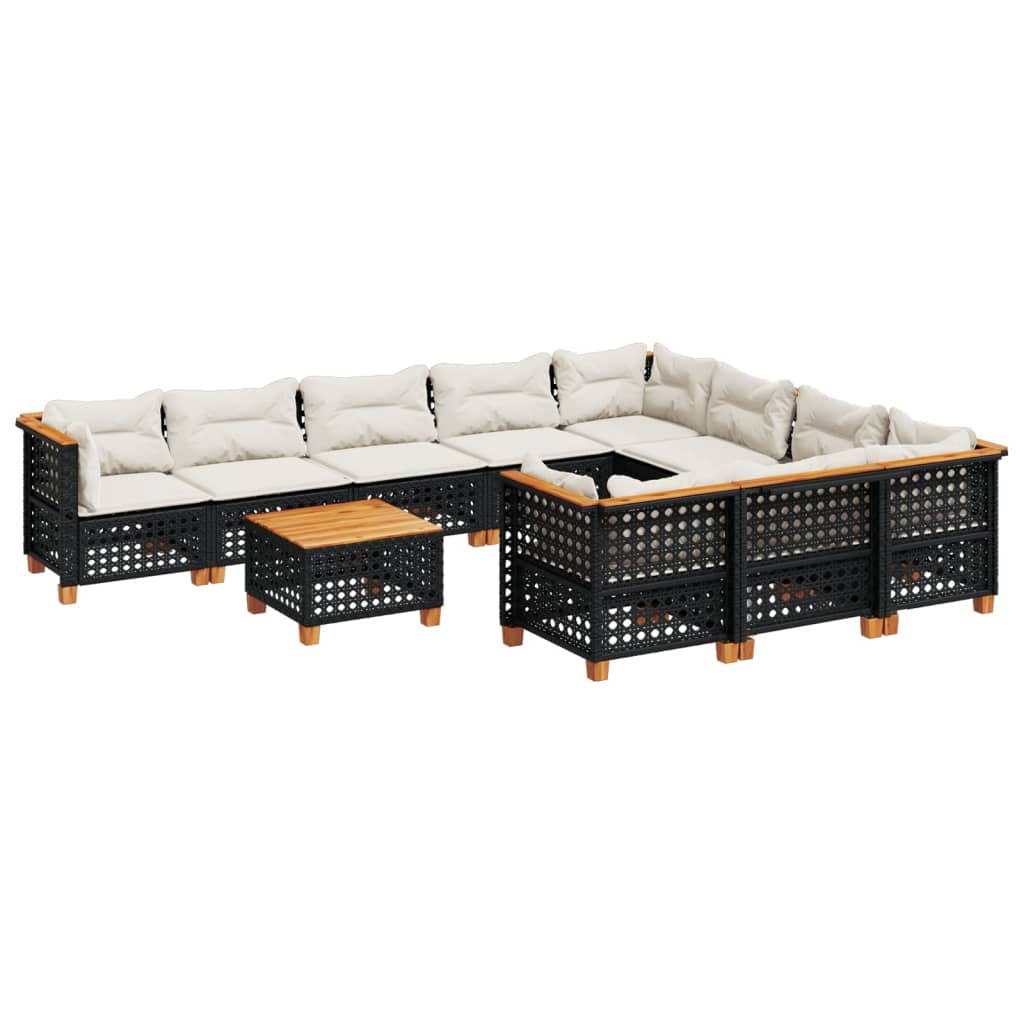 11-delige Loungeset met kussens poly rattan zwart