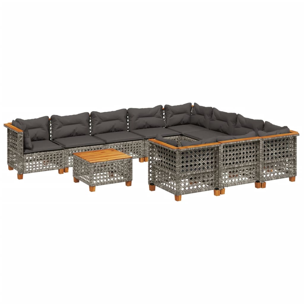 11-delige Loungeset met kussens poly rattan grijs