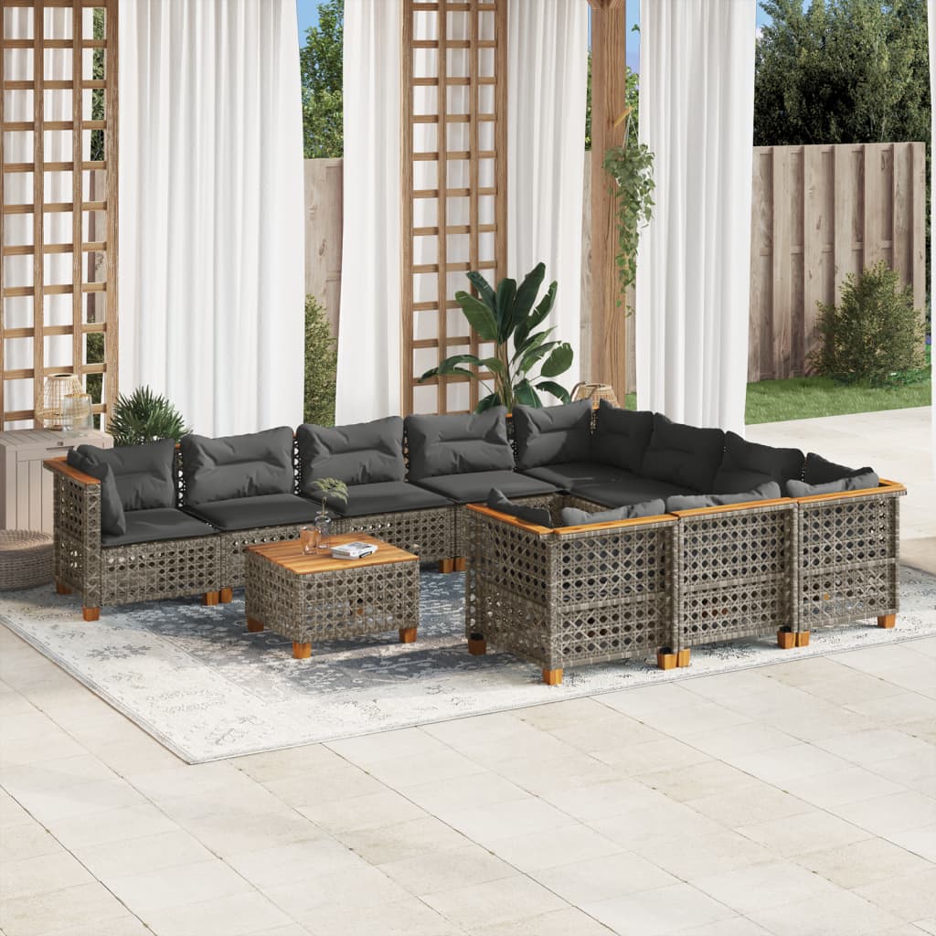 11-delige Loungeset met kussens poly rattan grijs