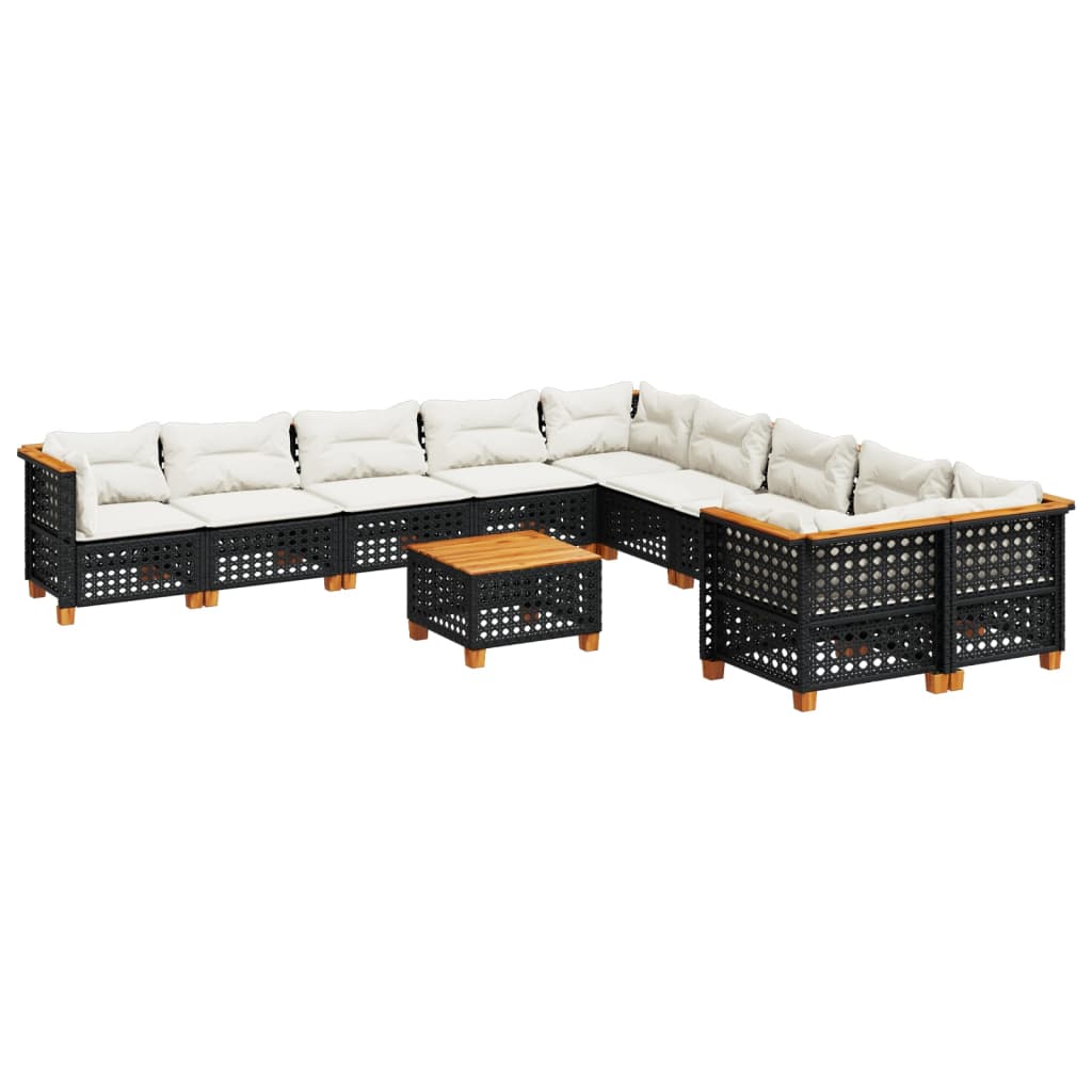 11-delige Loungeset met kussens poly rattan zwart