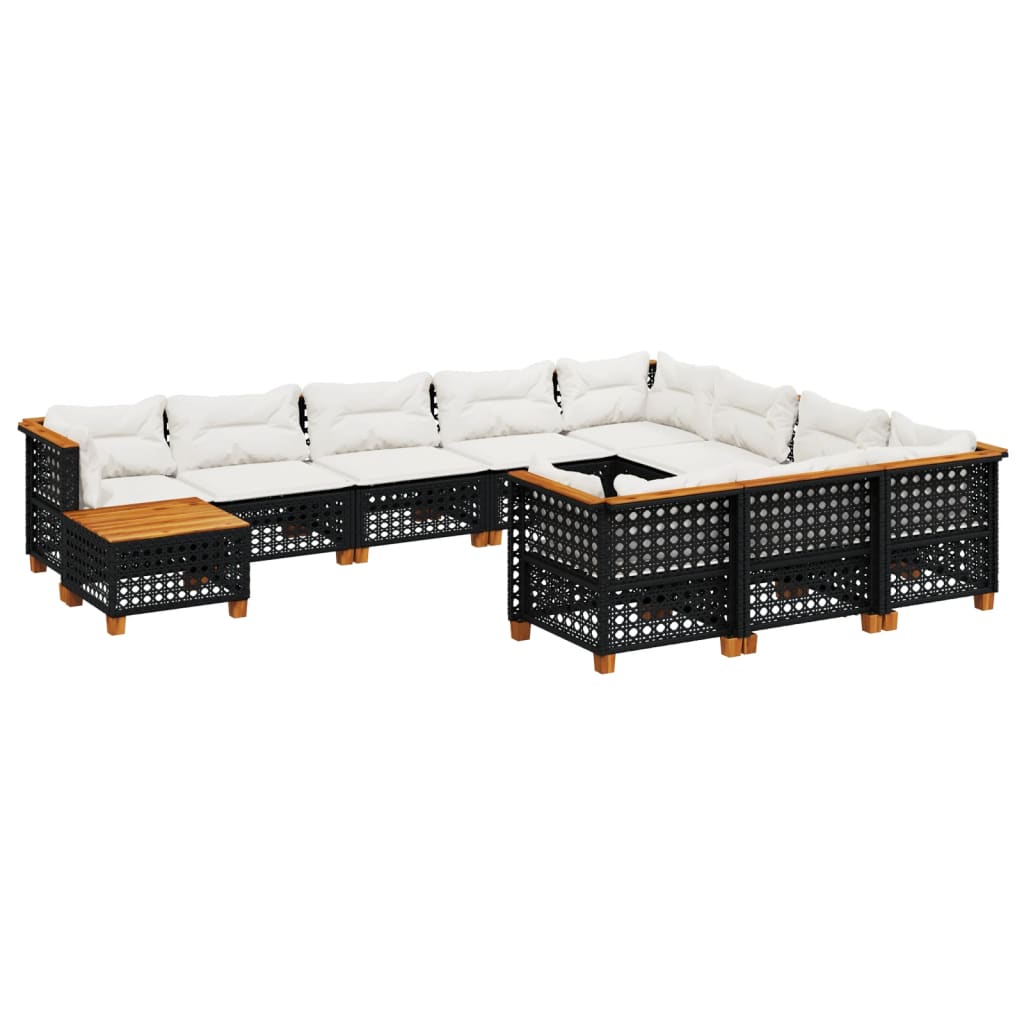 11-delige Loungeset met kussens poly rattan zwart