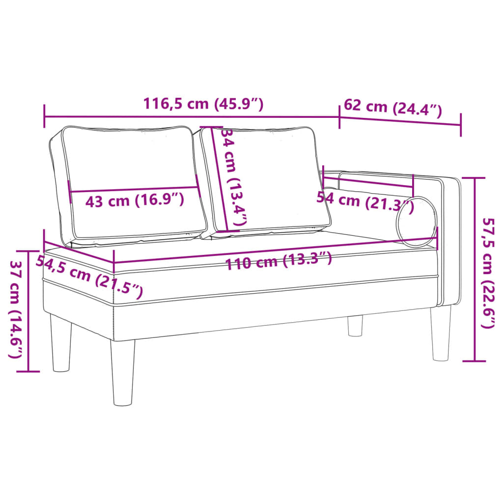 Chaise longue met kussens kunstleer wit