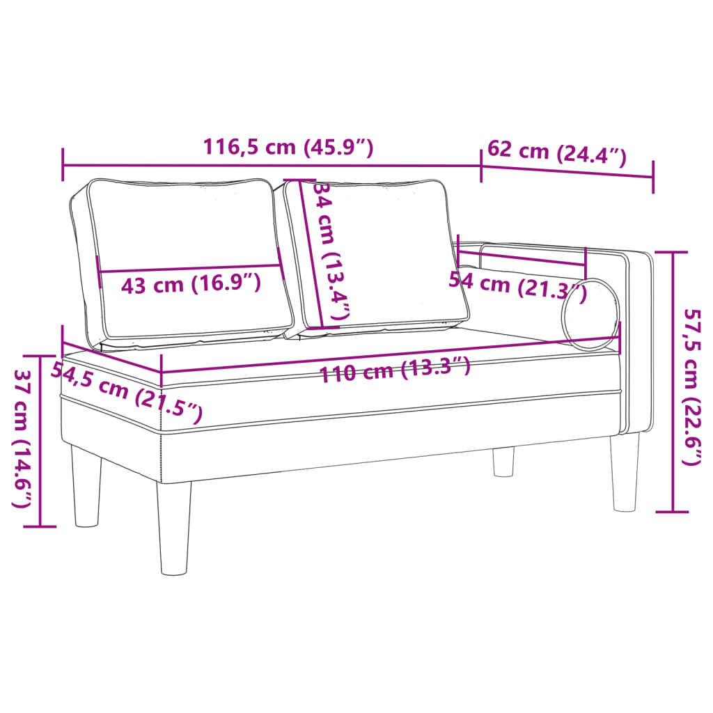 Chaise longue met kussens kunstleer grijs