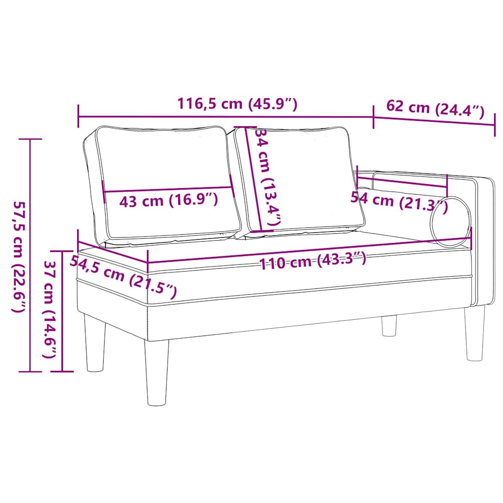 Chaise longue met kussens stof zwart