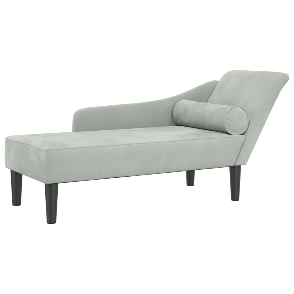 Chaise longue met kussens fluweel lichtgrijs