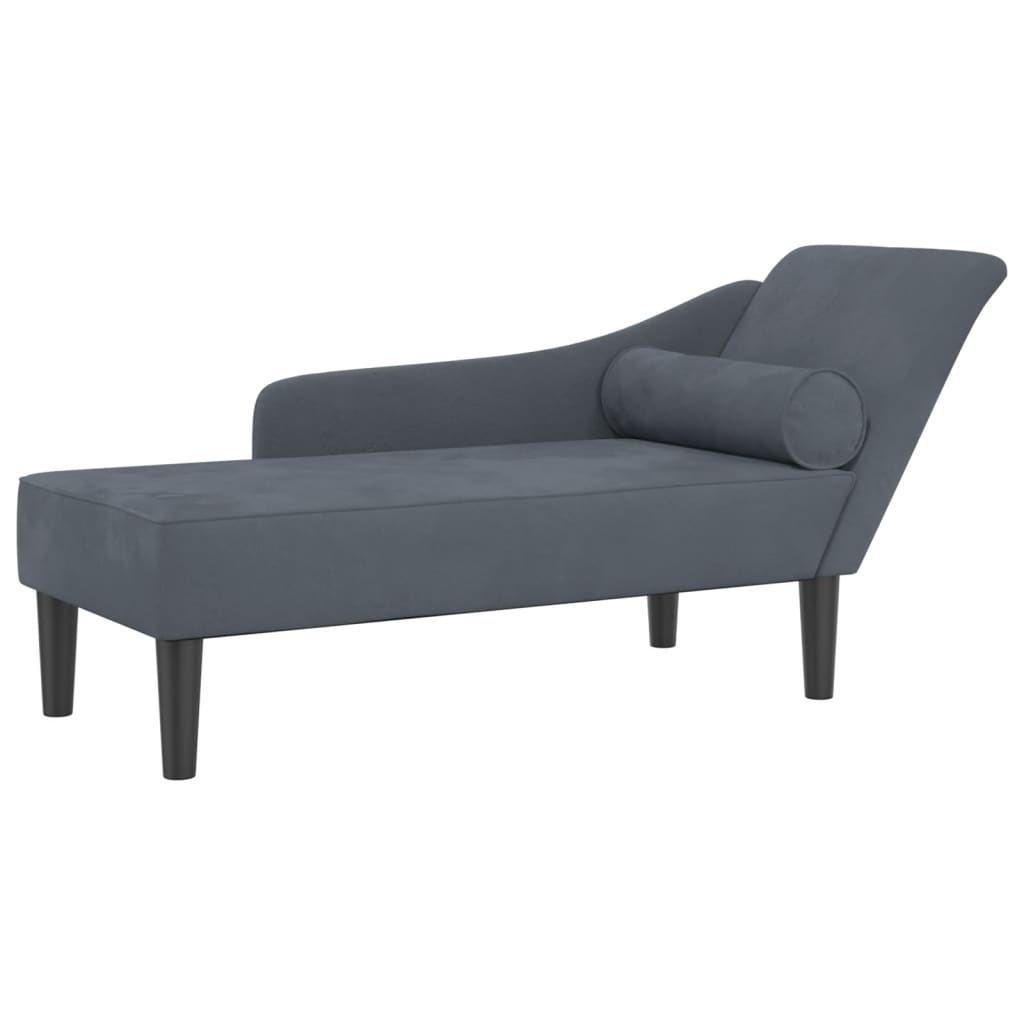 Chaise longue met kussens fluweel donkergrijs