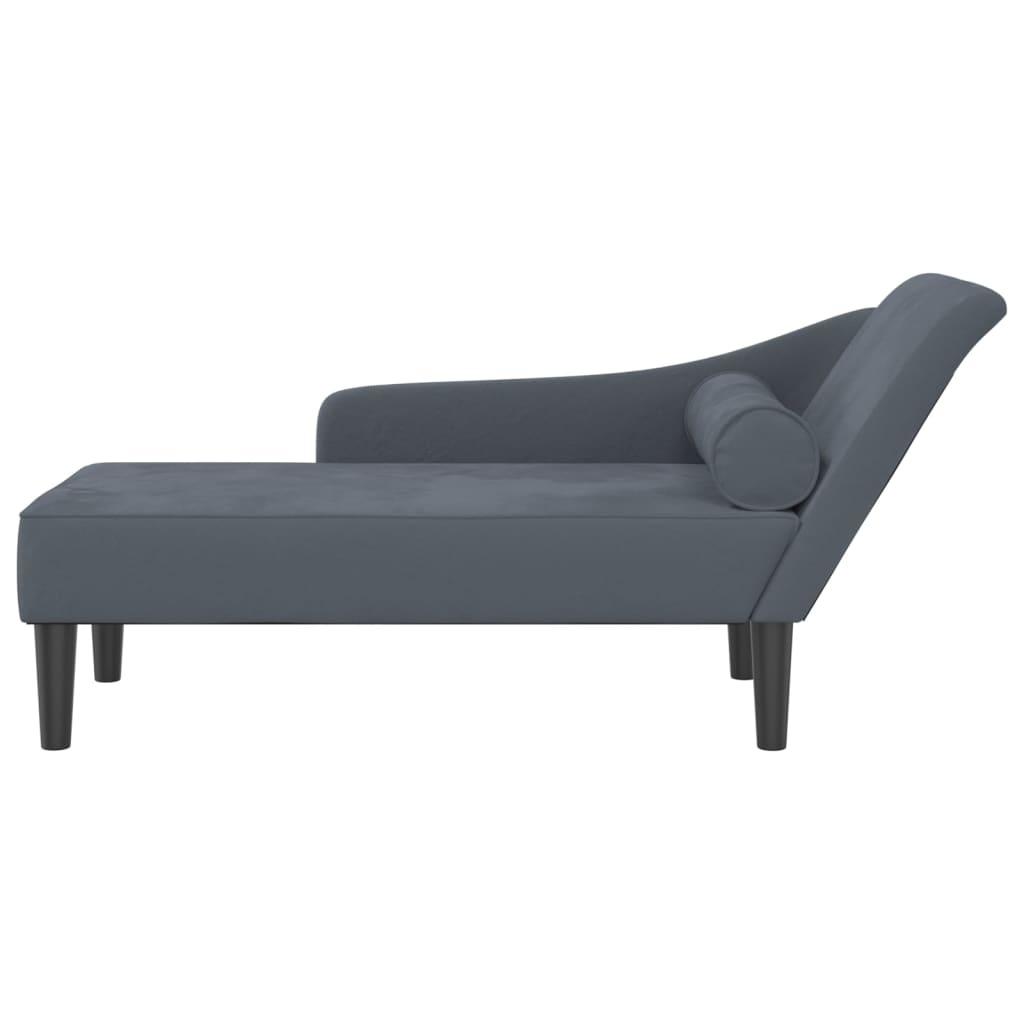 Chaise longue met kussens fluweel donkergrijs