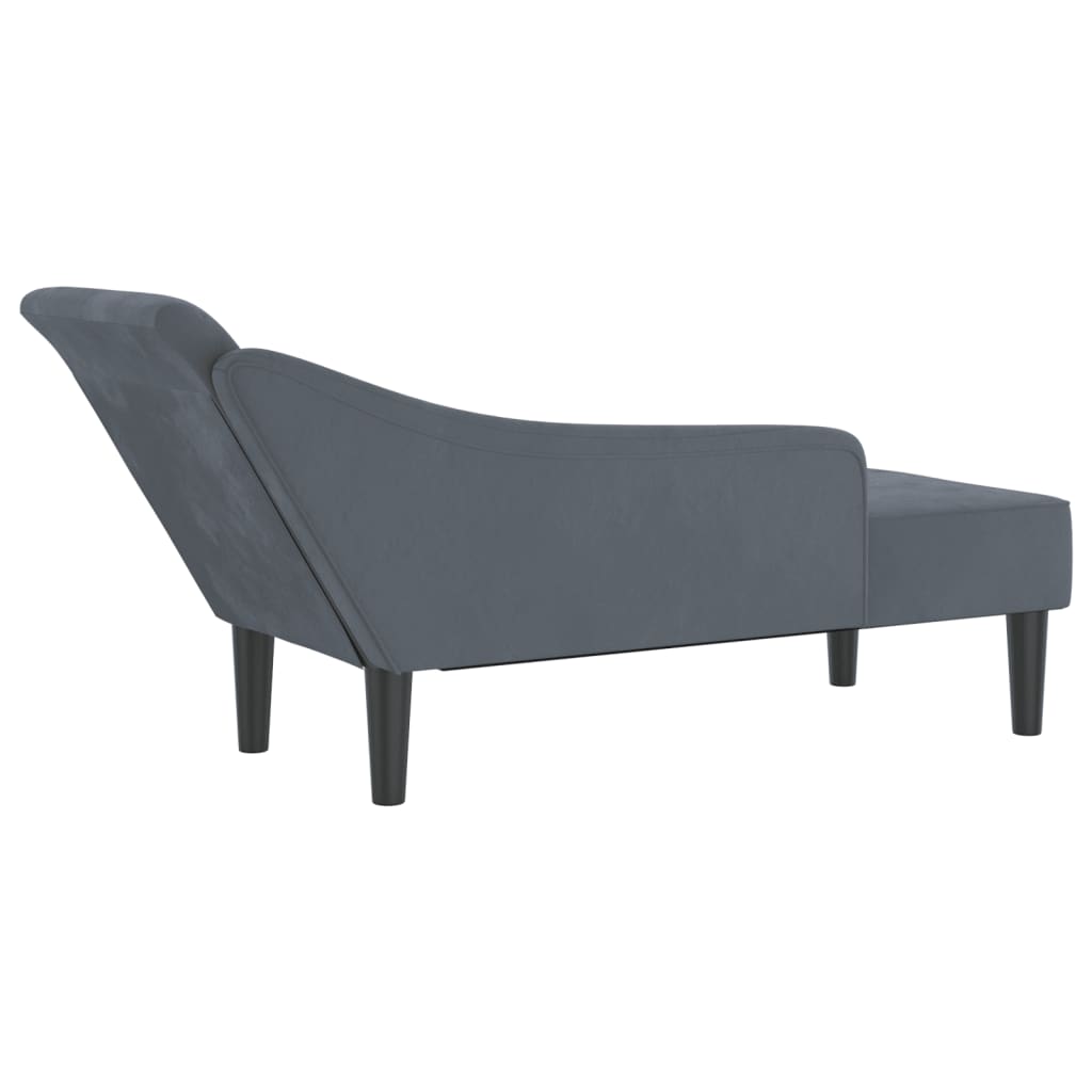 Chaise longue met kussens fluweel donkergrijs