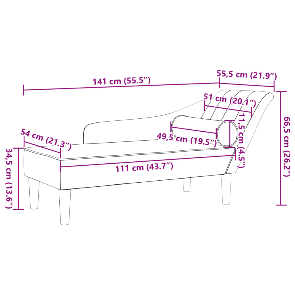 Chaise longue met kussens fluweel donkergrijs