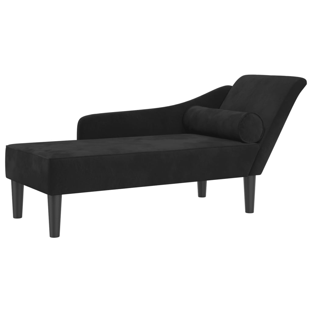 Chaise longue met kussens fluweel zwart