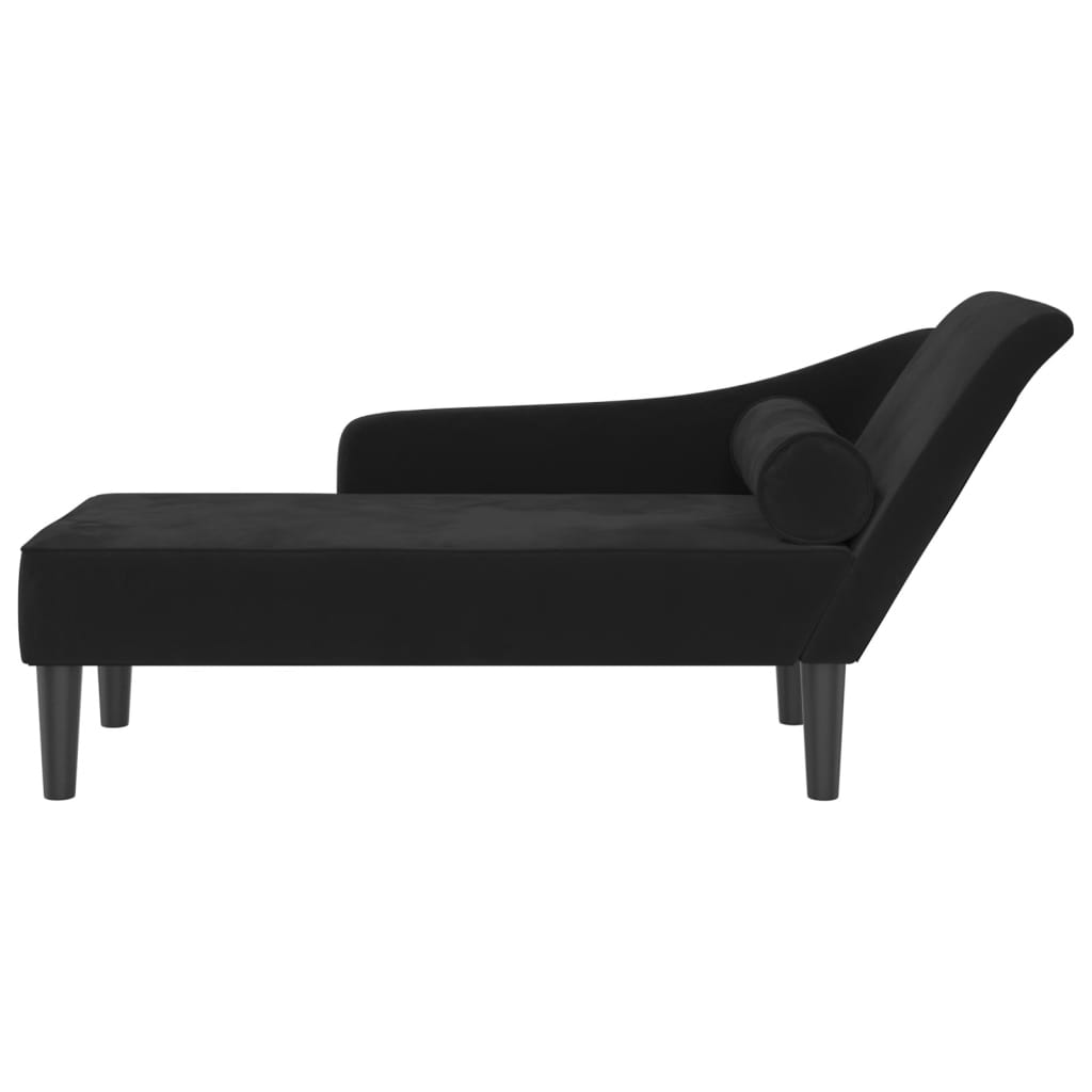 Chaise longue met kussens fluweel zwart