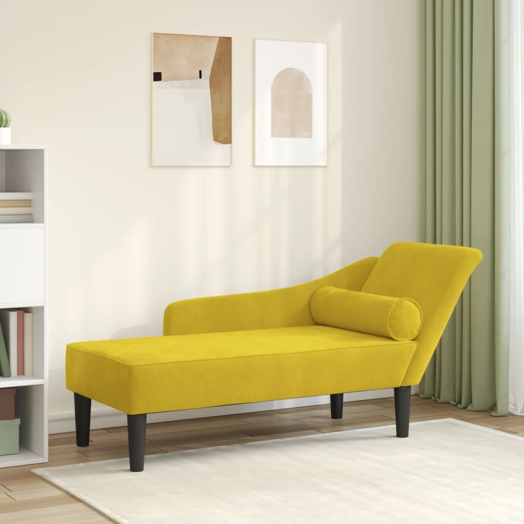 Chaise longue met kussens fluweel geel