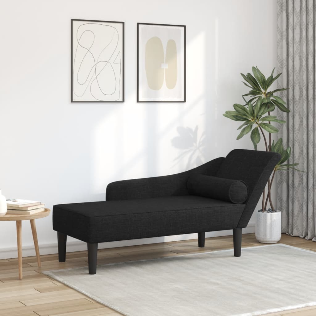 Chaise longue met kussens stof zwart