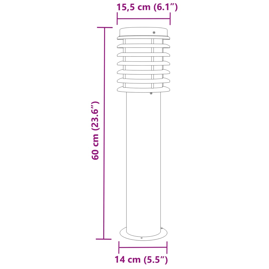 Vloerlamp voor buiten 3 st 60 cm roestvrij staal zilverkleurig