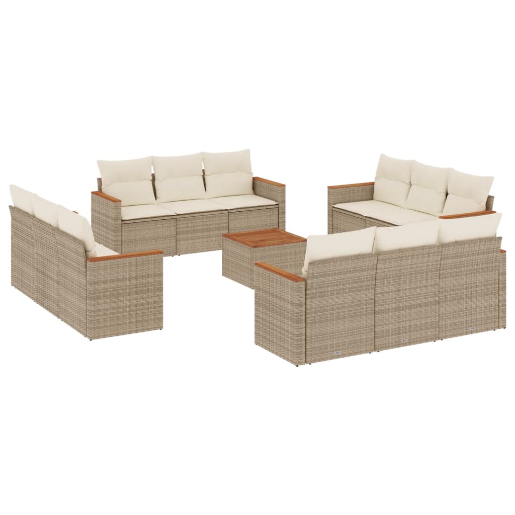 13-delige Loungeset met kussens poly rattan beige