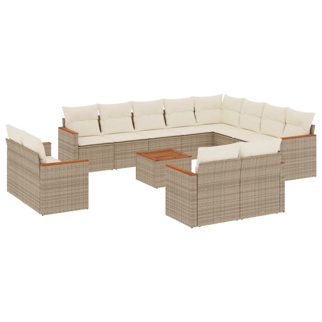 13-delige Loungeset met kussens poly rattan beige