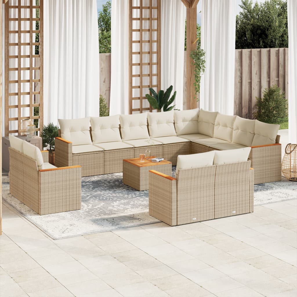 13-delige Loungeset met kussens poly rattan beige