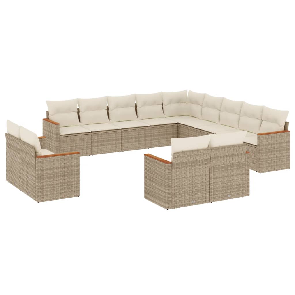 13-delige Loungeset met kussens poly rattan beige