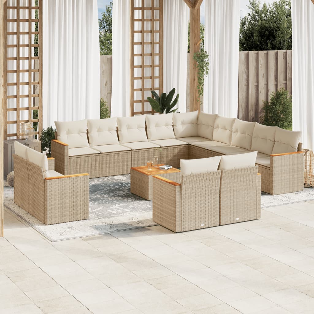 14-delige Loungeset met kussens poly rattan beige