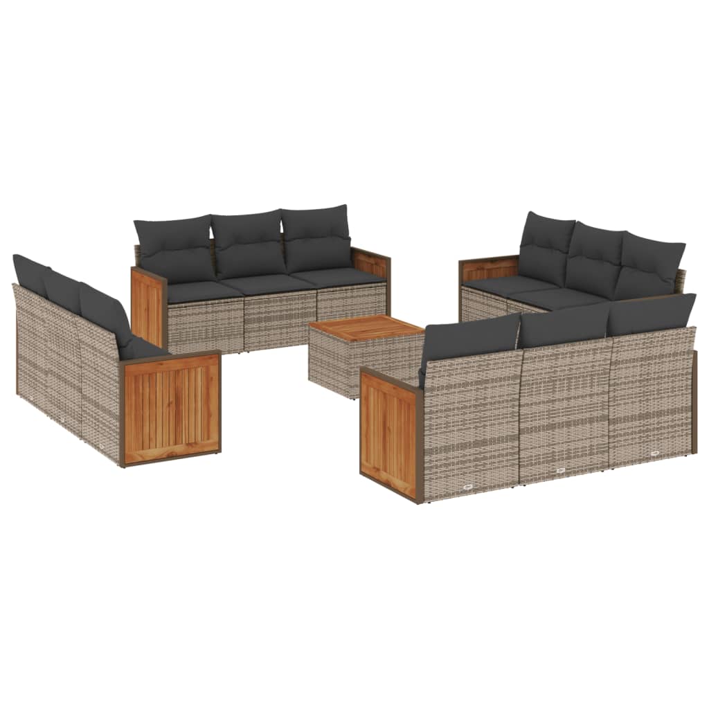 13-delige Loungeset met kussens poly rattan grijs