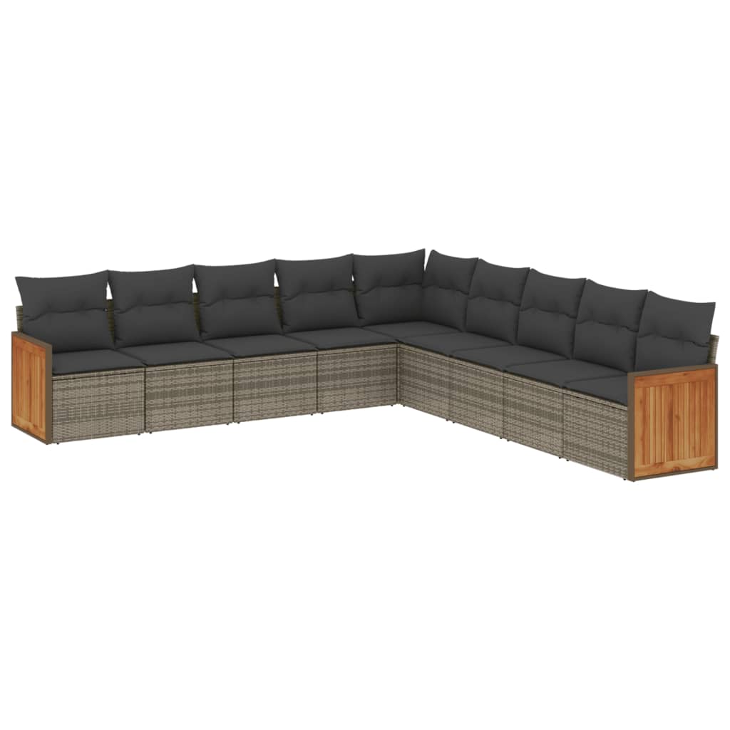 9-Delige Loungeset Met Kussens Poly Rattan Grijs Zonder tafel