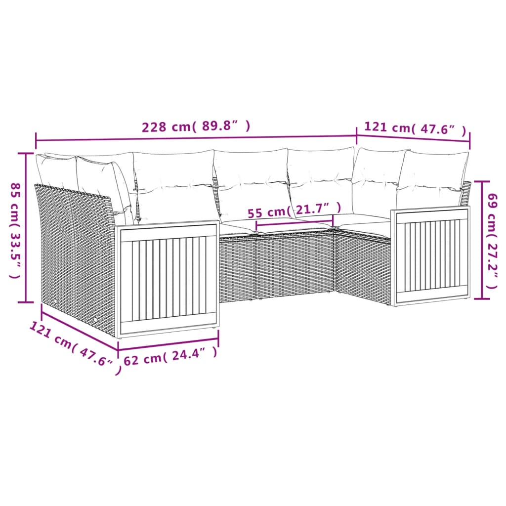 6-Delige Loungeset Met Kussens Poly Rattan Grijs