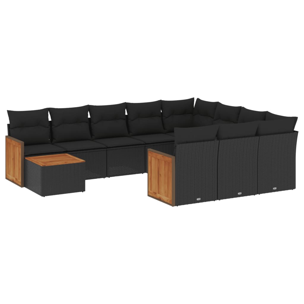 11-Delige Loungeset Met Kussens Poly Rattan Zwart