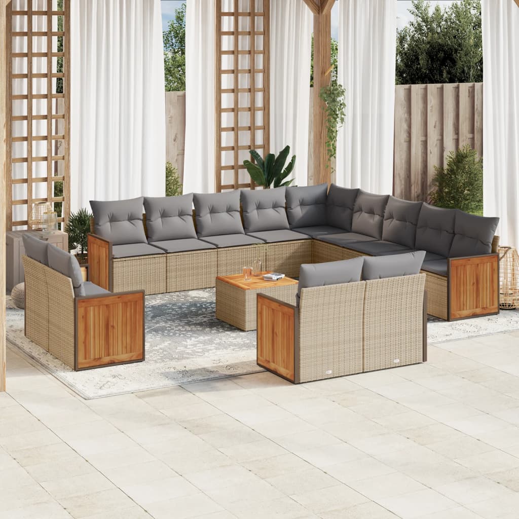 14-delige Loungeset met kussens poly rattan beige