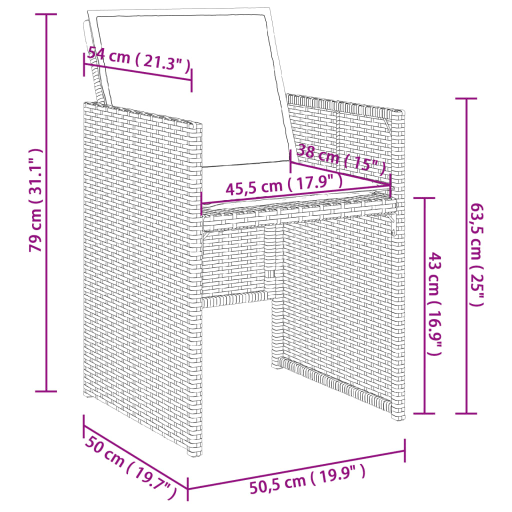 7-delige Tuinset met kussens poly rattan zwart