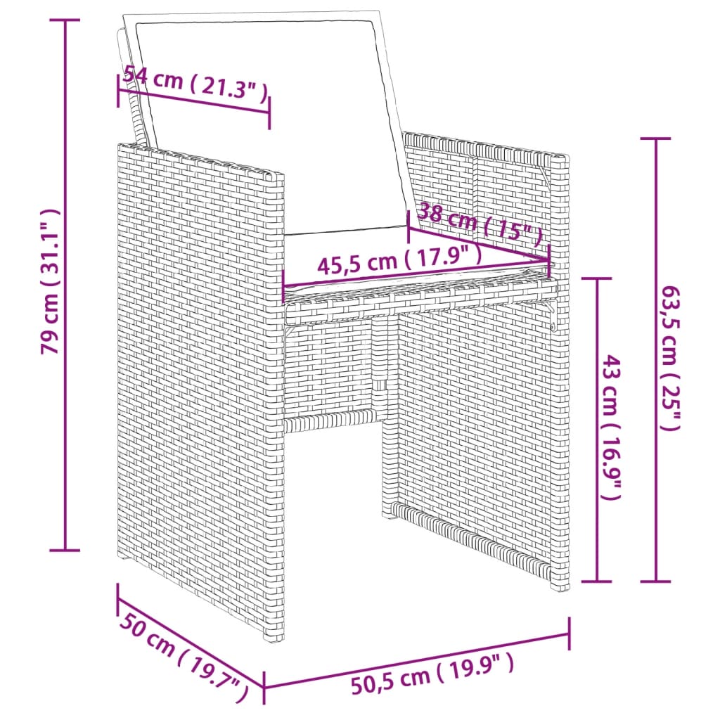 7-delige Tuinset met kussens poly rattan grijs