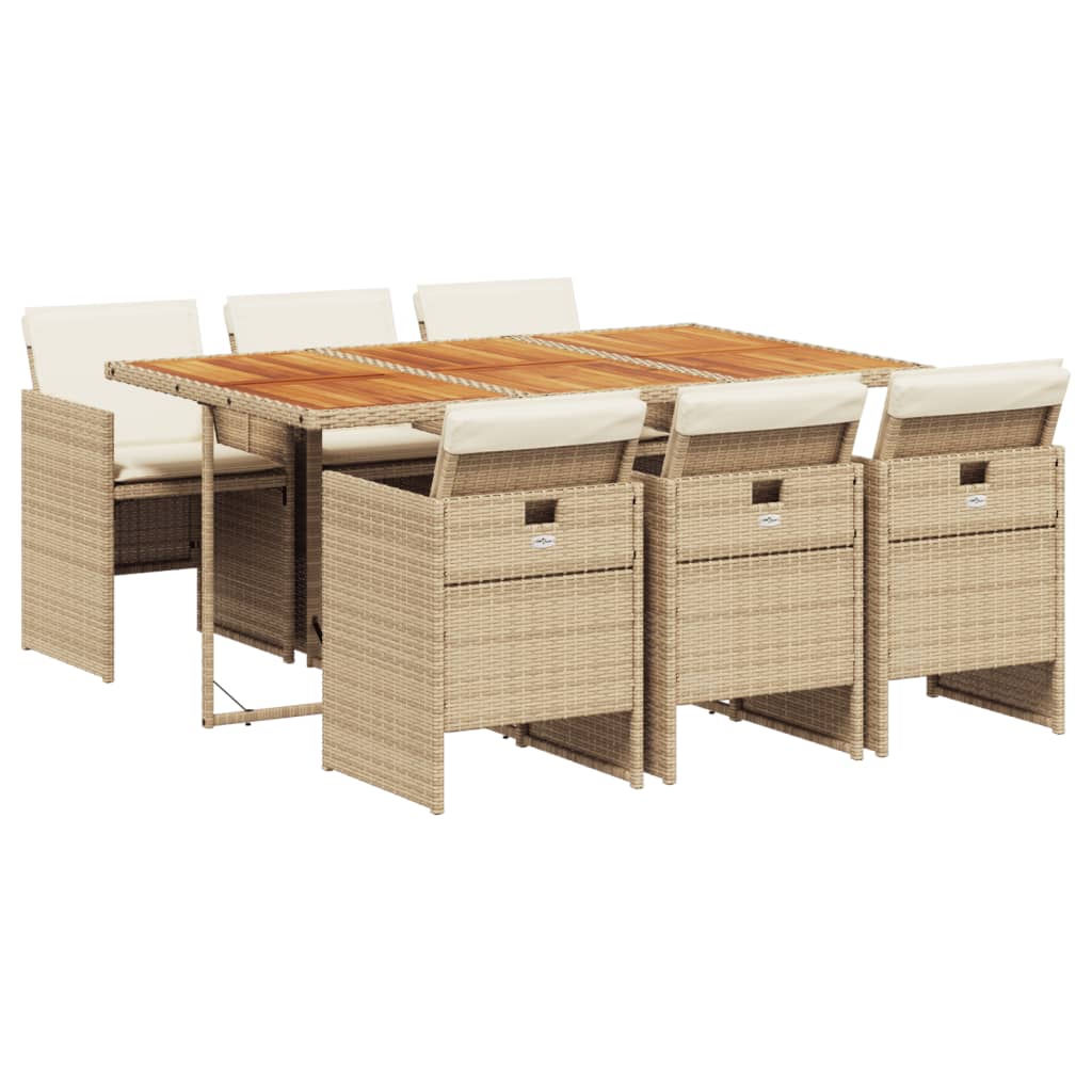 7-delige Tuinset met kussens poly rattan beige