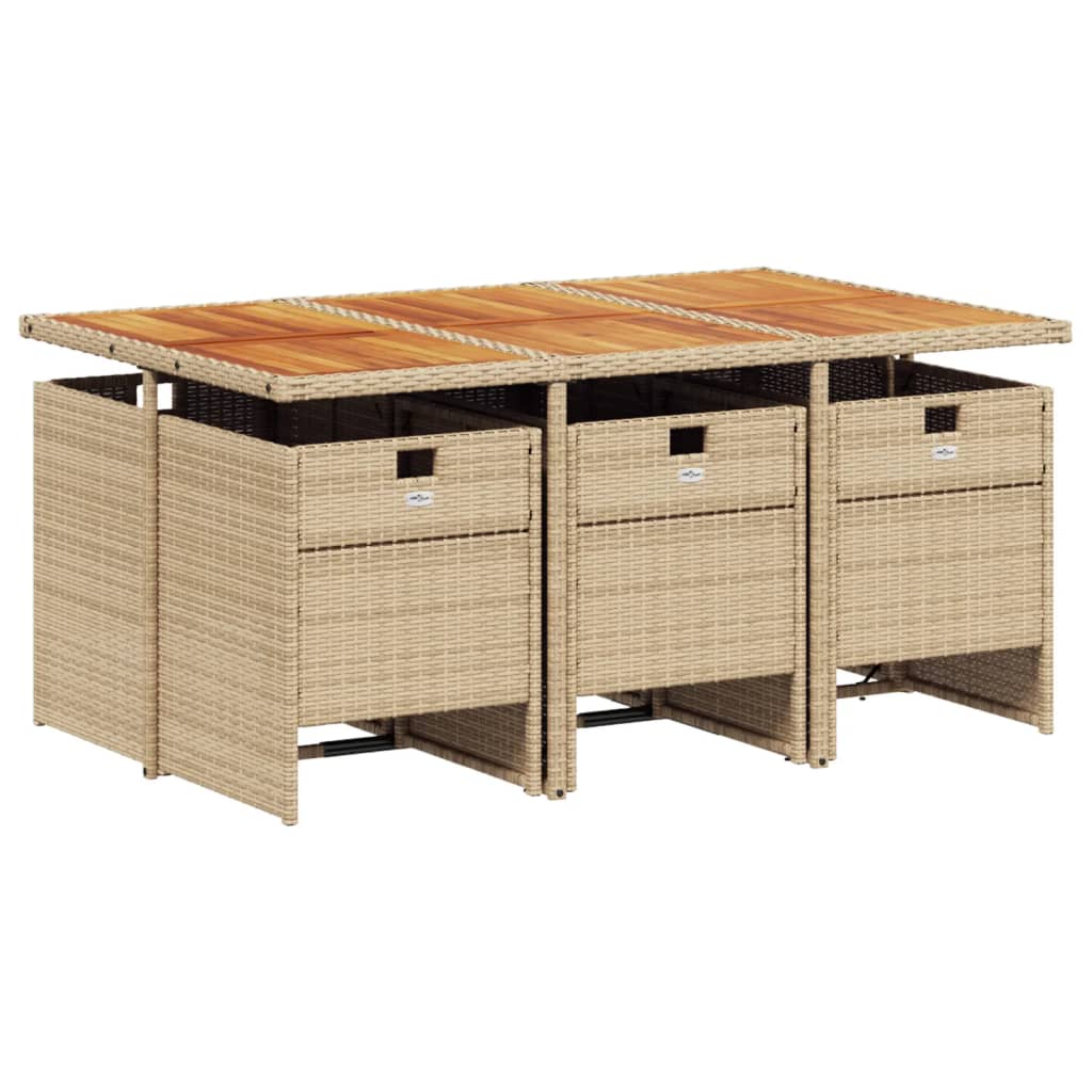 7-delige Tuinset met kussens poly rattan beige