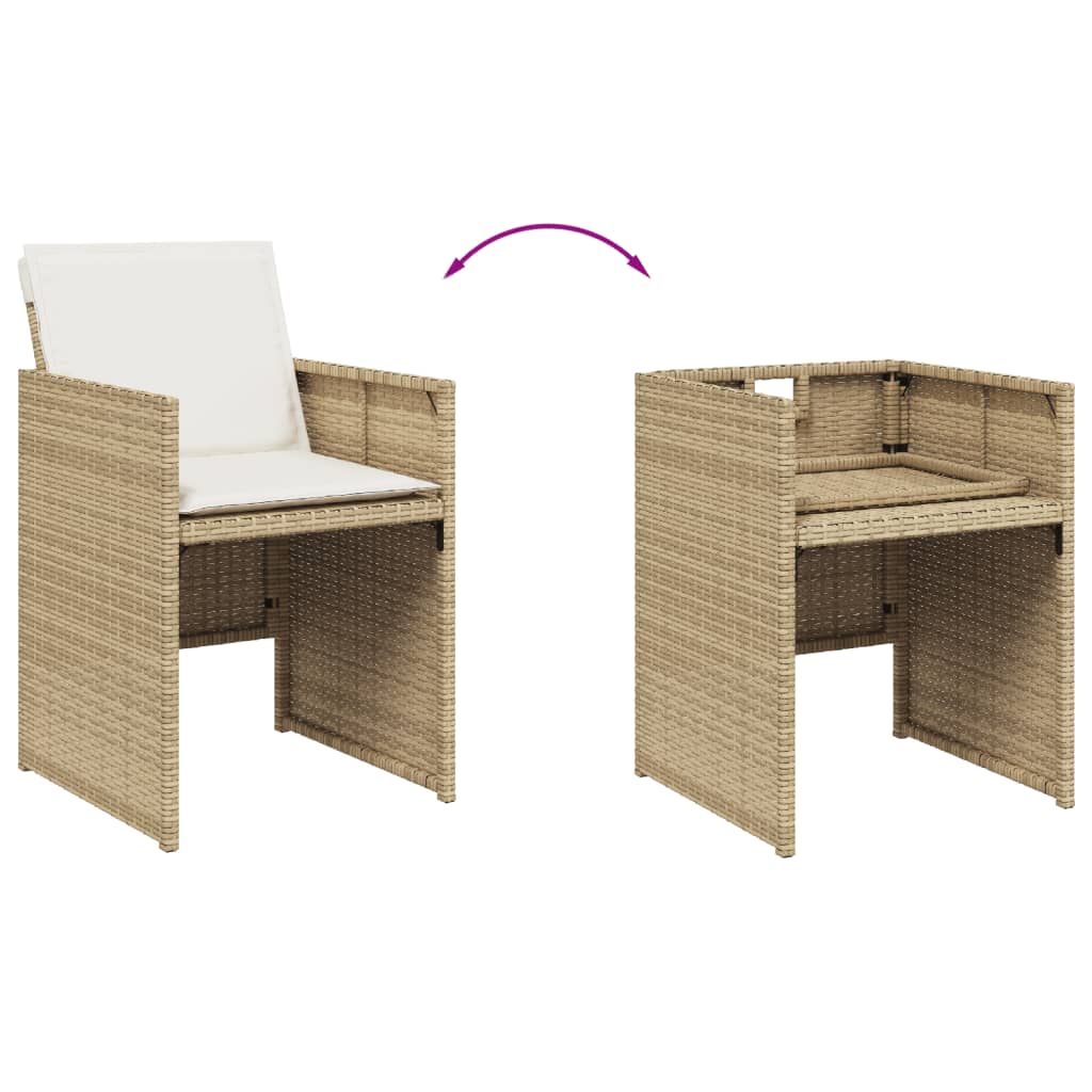 7-delige Tuinset met kussens poly rattan beige