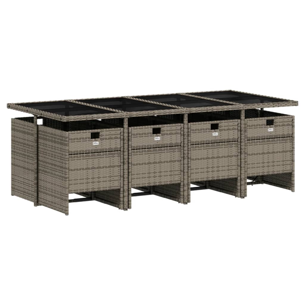 9-delige Tuinset met kussens poly rattan grijs